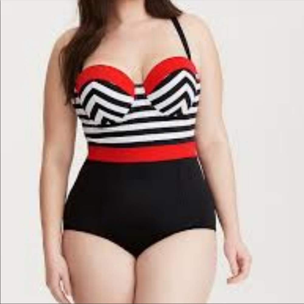 TORRID Red Stripe Blocked One Piece Swimsuit NWT in Size 2X